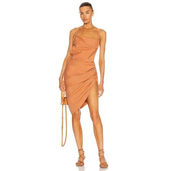 JACQUEMUS La Robe wool blend Saudade Mini dress in Terracotta US8